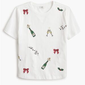 J. Crew White Holiday Champagne & Bows Graphic Tee